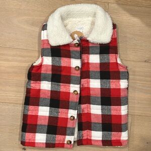 Muskie Sherpa Collar Red Buffalo Plaid Quilted Vest